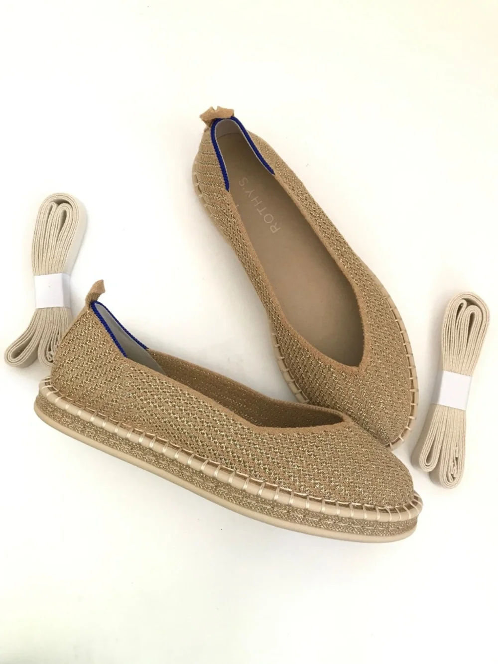 ROTHY'S The Espadrilles Gold Stripe Flats Size 8